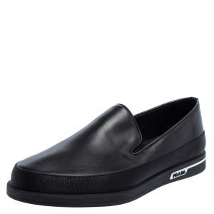Prada Saint Tropez Black Leather Slip-On Sneakers Size 43