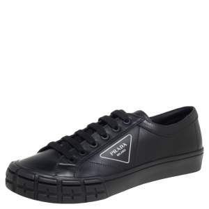 Prada Black Leather Low Top Sneakers Size 44