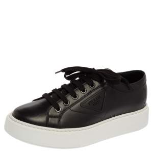 Prada Black Leather Low Top Sneakers Size 41
