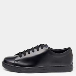 Prada Black Leather Low Top Sneakers Size 41.5