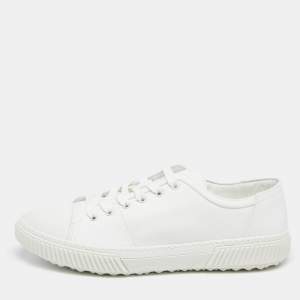  Prada White Leather And Canvas Lace Up sneakers Size 44.5