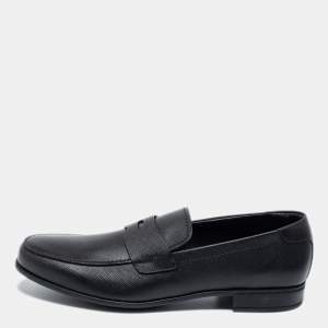 Prada Black Saffiano Leather Penny Slip On Loafers Size 43.5