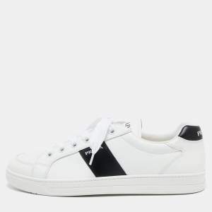 Prada White/Black Leather Low Top Sneakers  Size 44.5