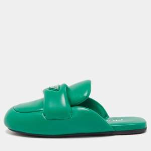 Prada Green Leather Sabots Mule Size 38