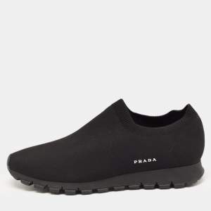 Prada Black Knit Fabric Slip On Sneakers Size 42