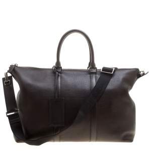 Prada Dark Brown Leather Luggage Weekender Bag