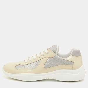 مملوكة مسبقًا Prada Sport Size 41.5 Beige/Grey Mesh and Patent Leather Low Top Sneakers