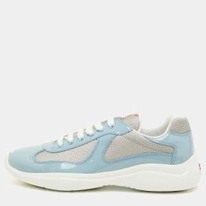 Pre Owned Prada Sport America's Cup Size 41.5 Blue/Grey Mesh and Patent Leather Low Top Sneakers