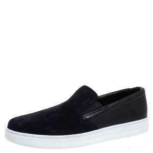 Prada Sport Blue/Black Suede Leather Slip On Sneakers Size 41