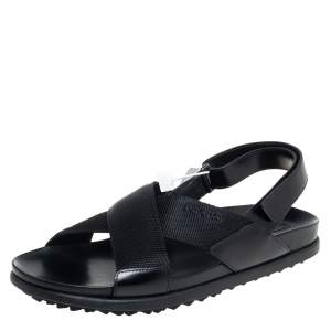 مملوكة مسبقًا  Prada Sport Black Nylon And Leather Flat Slingback Sandals Size 40