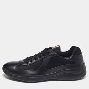 Prada Sport Black Leather and Mesh America's Cup Lace Up Sneakers Size 44 1/3