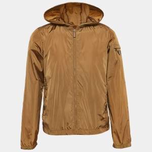 Prada Sport Brown Nylon Zip Front Hooded Jacket S