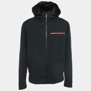 Prada Sport Black Logo Print Double Technical Jersey Hoodie XL
