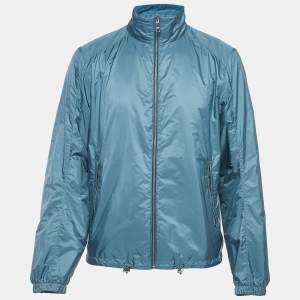 Prada Sport Blue Applique Detail Synthetic Reversible Zipper Jacket XL