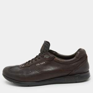 Prada Sport Dark Brown Leather Low Top Sneakers Size 42