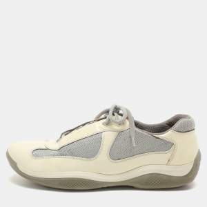 Prada Sport White/Grey Leather And Mesh America's Cup Low Top Trainer Sneakers Size 40
