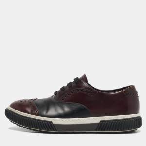 Prada Sport Burgundy/Black Leather  Brogues Lace Up Sneakers Size 39       