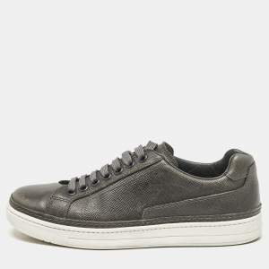 Prada Sport Grey Leather Low Top Sneakers Size 42