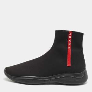Prada Sport Black Knit Fabric High Top Sneakers Size 43