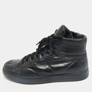 Prada Sport Black Leather High Top Sneakers Size 43