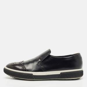 Prada Sport Black Leather Brogue Slip On Sneakers Size 43