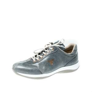 Pre Owned Prada Sport Blue/Grey Leather Lace Up Sneakers Size 38