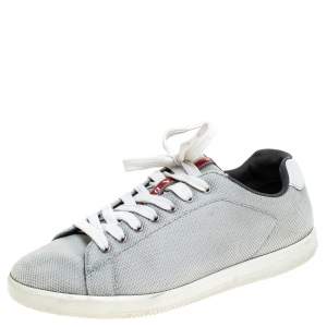 Pre Owned Prada Sport Light Grey Mesh Lace Low Top Sneakers Size 42.5