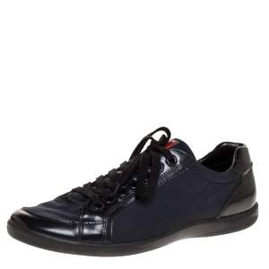 Pre Owned Prada Sport Black Leather And Nylon Lace Up Sneakers Size 44.5