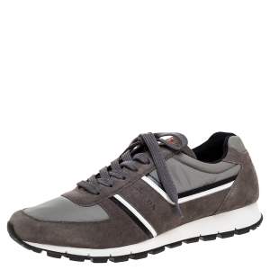 Pre Owned Prada Sport Grey Suede And Nylon Lace Up Sneakers Size 45.5