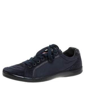 Pre Owned Prada Sport Navy Blue Nylon and Suede Lace Top Sneakers Size 42