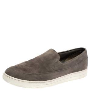 Pre Owned Prada Sport Grey Suede Leather Slip On Sneakers Size 45