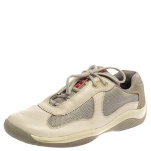 Pre Owned Prada Sport White/Grey Leather And Mesh America's Cup Low Top Trainers Size 44