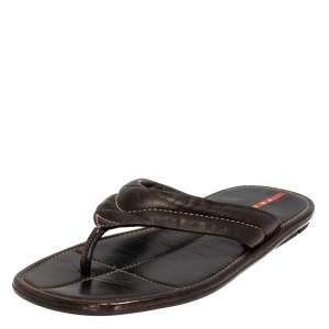 مملوكة مسبقًا Prada Sport Black Leather Thong Sandals Size 44.5