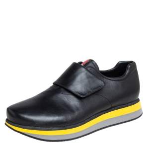 Pre Owned Prada Sport Black Leather Velcro Strap Low Top Sneakers Size 41.5