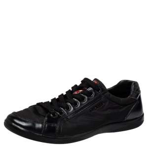 Pre Owned Prada Sport Black Nylon And Leather Low Top Sneakers Size 40.5