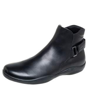 Pre Owned Prada Sport Black Leather Velcro Strap Ankle Boots Size 42