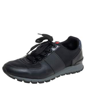 Pre Owned Prada Sport Black Nylon And Leather Low Top Sneakers Size 41.5
