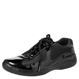Pre Owned Prada Sport Black Patent Leather And Mesh Low Top Sneakers Size 43