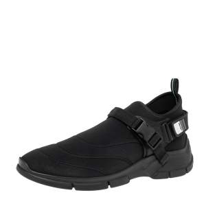 Prada Sport Black Neoprene Buckle And Velcro Sneakers Size 46