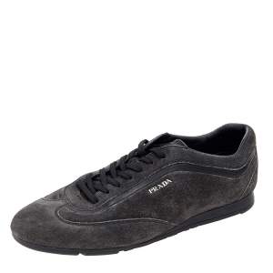 Prada Sport Grey/Black Suede and Leather Low Top Sneakers Size 42.5 