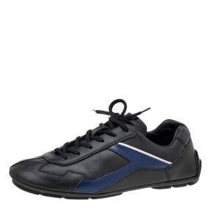 حذاء رياضي برادا سبورت جلد أزرق/أسود منخفض من أعلى مقاس 42