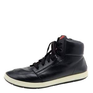 حذاء رياضي برادا سبورت جلد أسود مرتفع من أعلى مقاس 44