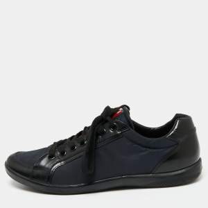 Pre Owned Prada Sport Black/Navy Blue/Black Leather And Nylon Low Top Sneakers Size 42.5