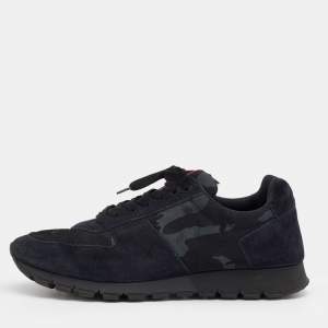 Pre Owned Prada Sport Navy Blue Suede And Camouflage Print Nylon Low Top Sneakers Size 43