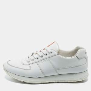 Pre Owned Prada Sport White Leather Low-Top Sneakers Size 43.5