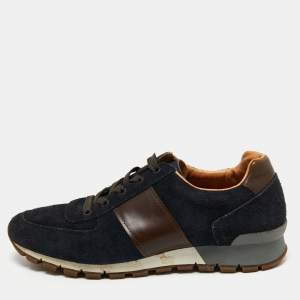 Prada Sport Navy Blue/Brown Suede and Leather Low Top Sneakers Size 42