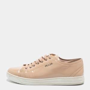 Prada Sport Beige Patent Leather Low Top Sneakers Size 41
