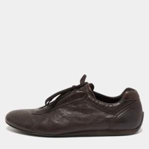 Prada Sport Dark Brown Leather Low Top Sneakers Size 41.5