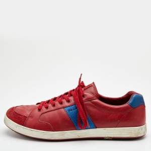 Pre Owned Prada Sport Red/Blue Leather and Suede Low Top Sneakers Size 44