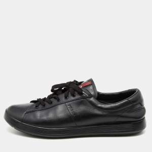 Pre Owned Prada Sport Black Leather Low Top Sneakers Size 43.5